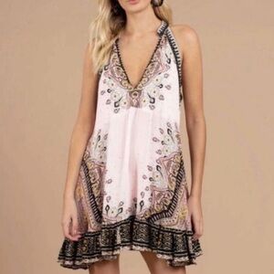 Free People Steal The Sun Halter Mini Dress/Tunic, Pink and Black Boho Print, M